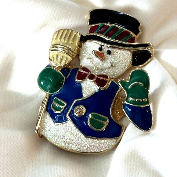 Snowman Trembler Brooch SFJ Christmas Pin - Picture 1 of 5